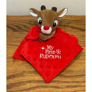 My First Rudolph Reindeer Baby Security Lovey Rattle Plush & Satin Textured